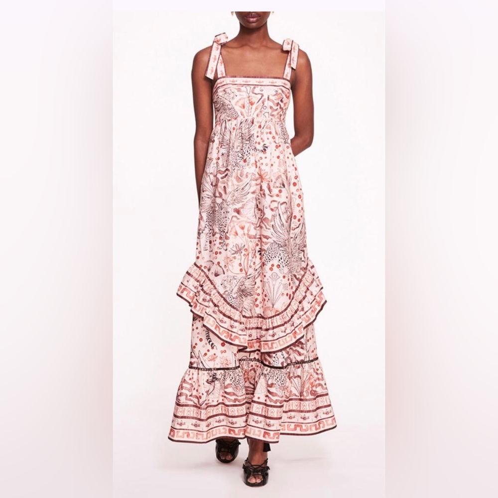 NWT Marchesa Rosa Abstract Flying Cheetah Maxi Dress Cotton Size 12